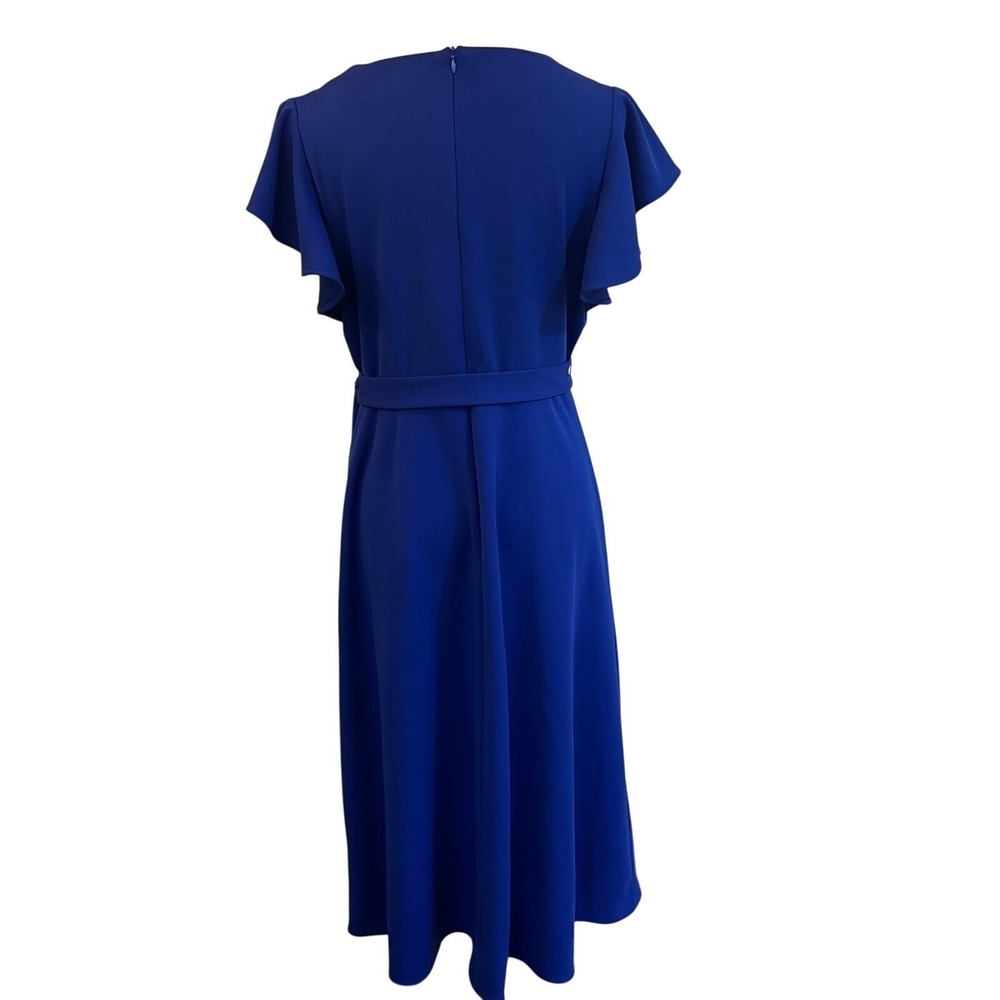 DKNY Royal Blue Wrap‎ Midi Dress Wedding Guest Cocktail Flutter Sleeve Sz 6 - Picture 6 of 8